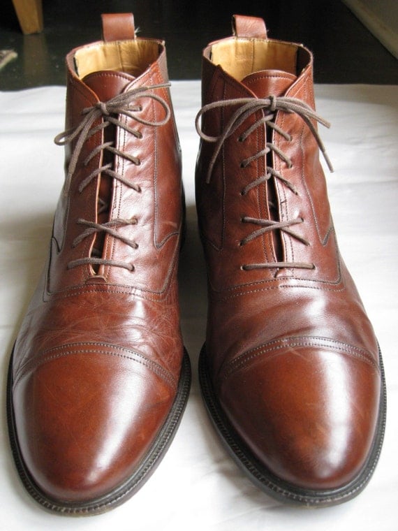 MENS VINTAGE BROWN LEATHER HIPSTER BOOTS. SIZE 10