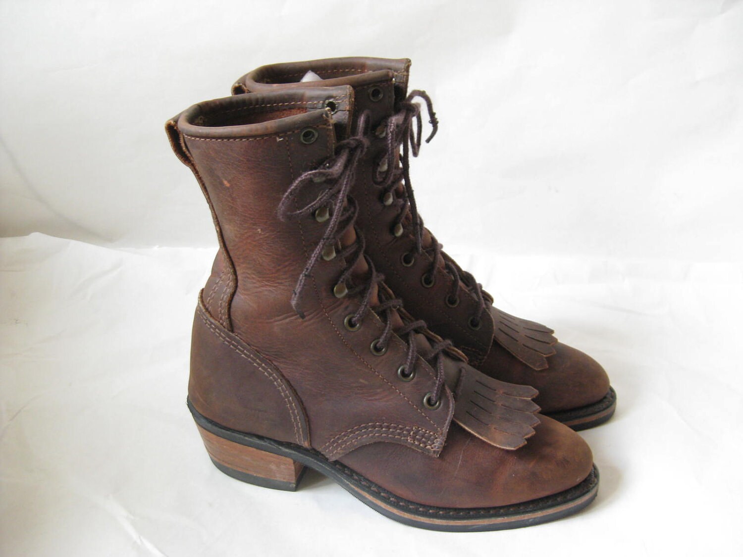 Vintage Durango Brown Leather Lace Up ROPER BOOTS. size 7