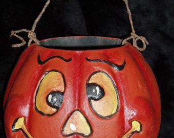 Paper Mache 7 in. Google Eyed Pumpkin Basket
