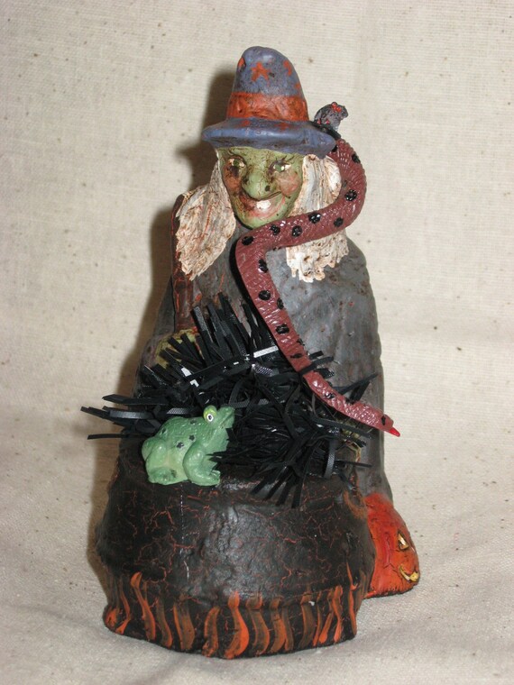 Items similar to Paper Mache Halloween Witch w/Pot on Etsy