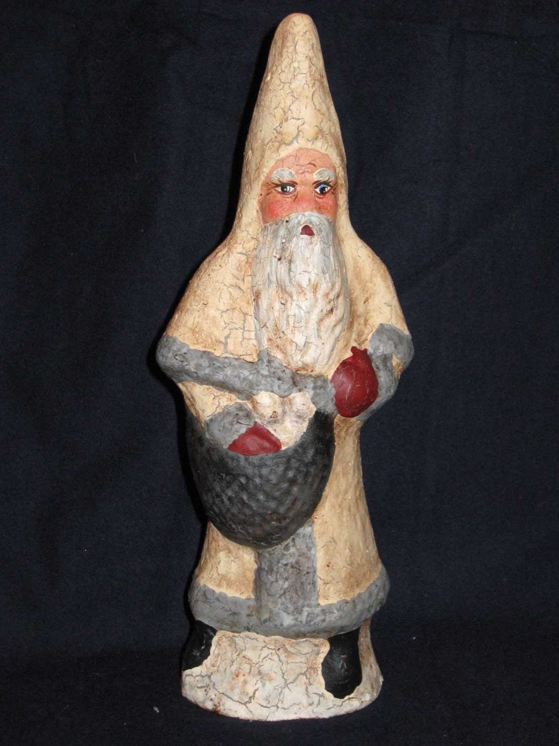 Paper Mache Antique White Cone Hat Santa