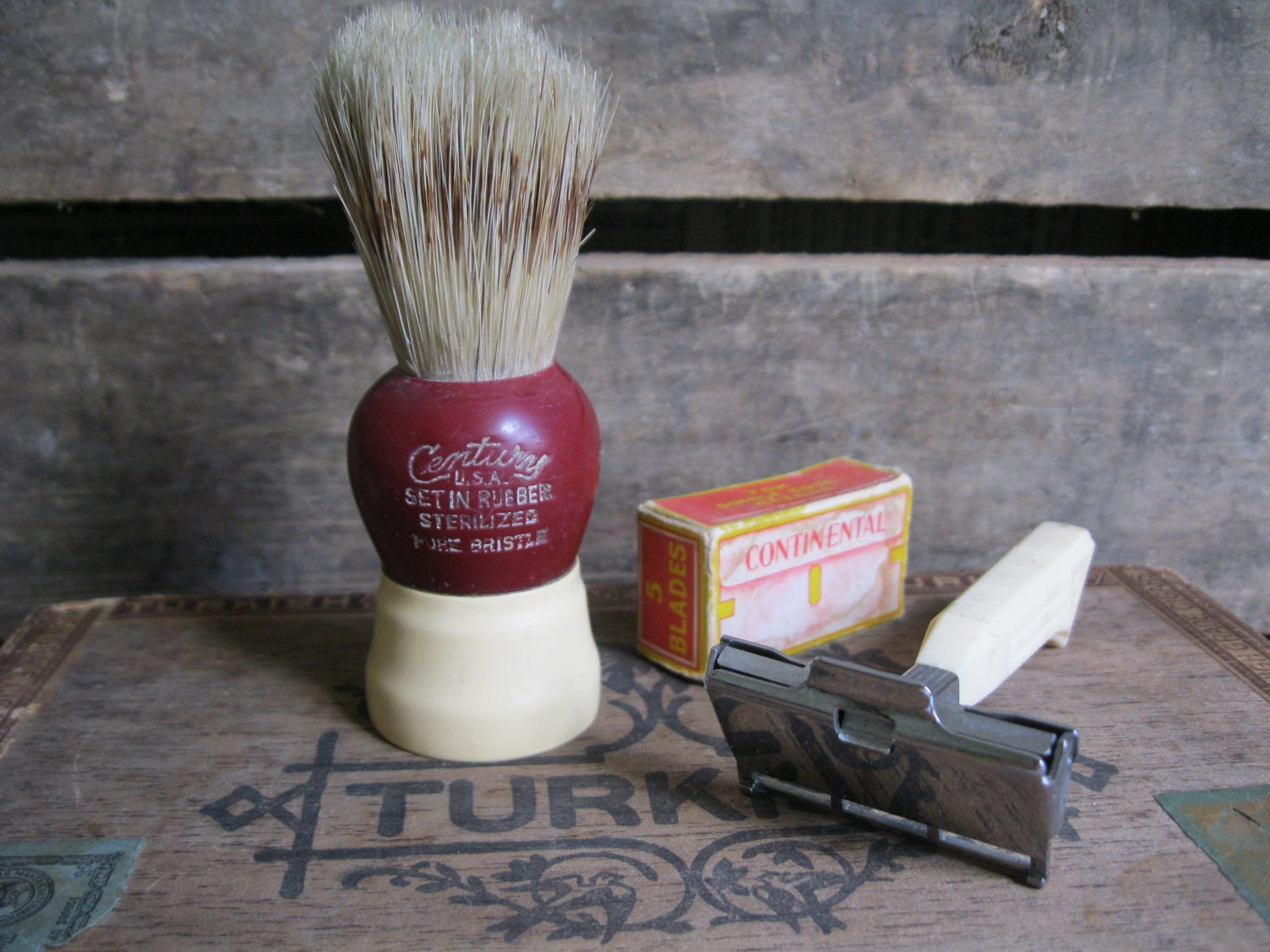 Antique Shaving Items Shaving Brush Razor and by ShaneLilyRain