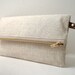Wristlet, Linen Clutch Purse - Natural Linen, Leather Wrist Strap (Brass Zipper)