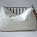 Simple Linen Clutch, Pouch - Ivory Linen and Leather Wrist Strap