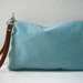 Simple Linen Clutch Bag - Mineral Blue with Leather Wrist Strap