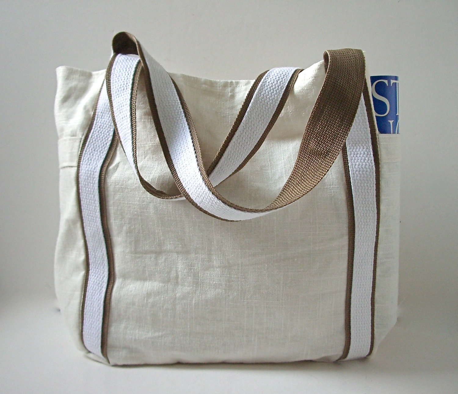 Beach Bag Linen Tote Bag Neutral Off White Ivory with