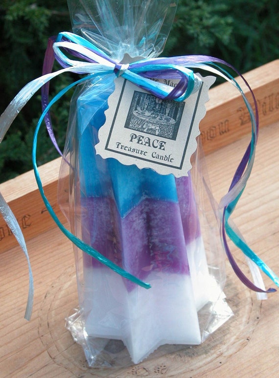 White Magick Treasure Candle . PEACE . Filled with Treasures