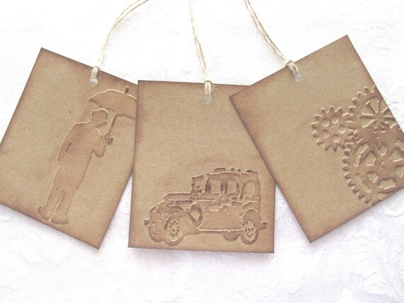 Items similar to 6 Masculine Embossed Gift Tags on Etsy