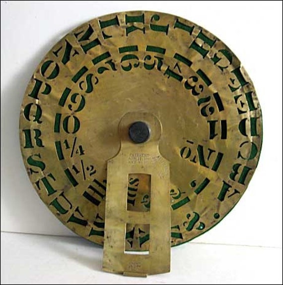 Antique 1871 Large Round Brass Stencil with Alphabet Numbers