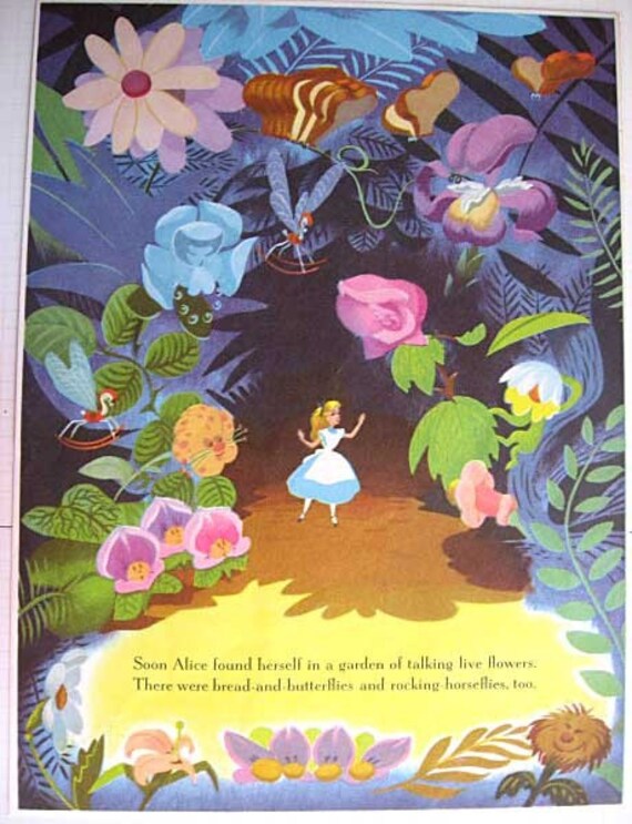 1951 Large Alice in Wonderland Illustration by kelleystreetvintage