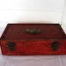 Vintage 1920's Art Supplies, Crafts, Storage Box in Old Red Paint, Bail Handle, Wallpaper Liner