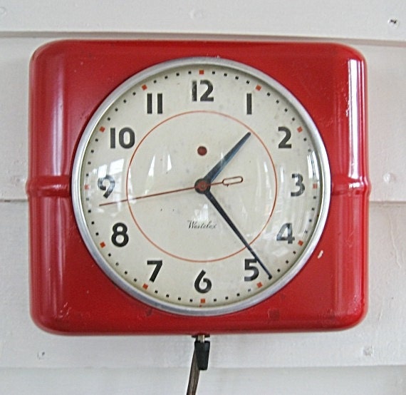 1950 Vintage Bright Red Metal Case Westclox Electric Wall