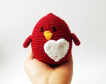 Love Bird ,crochet toy, christmas , valentines day, anniversary gifts, wedding cake topper, heart, red love bird, bird plushie, nursery
