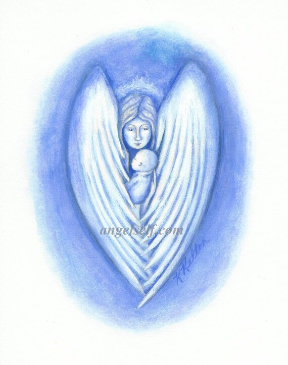 Download Guardian Angel Holding Baby Print of a Watercolor Painting 8