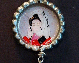 Altered Art Bottle Cap Necklace - Oriental Lovely - Art by ruby