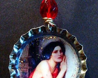 Altered Art Bottle Cap Necklace - Thisbe - Art by ruby