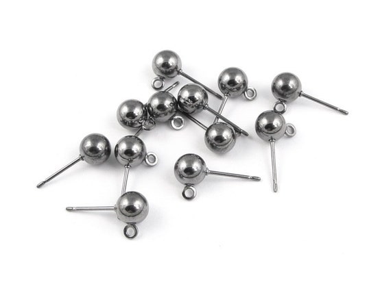 12 Gunmetal Earring Posts Gun Metal 6mm Round Ball by LythaStudios