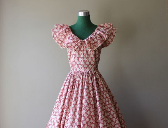 1940s Ruffled Circle Skirt Swing Dress