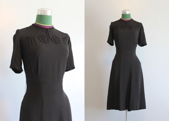 1930s Dress / Vintage Dress / 1930s Black Rayon Dress / 30s