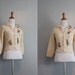50s Cardigan / Vintage 1950s White Cardigan / Floral Embellishments / Dolman Sleeve Cardi