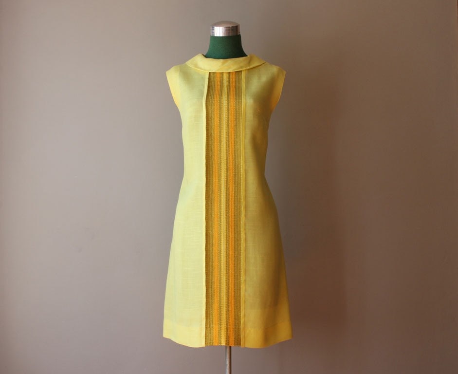 1960s Dayglow Yellow Linen Mini Scooter Dress