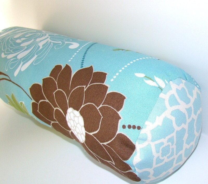 Outdoor bolster pillow in turquoise by mustlovehomedecor on Etsy