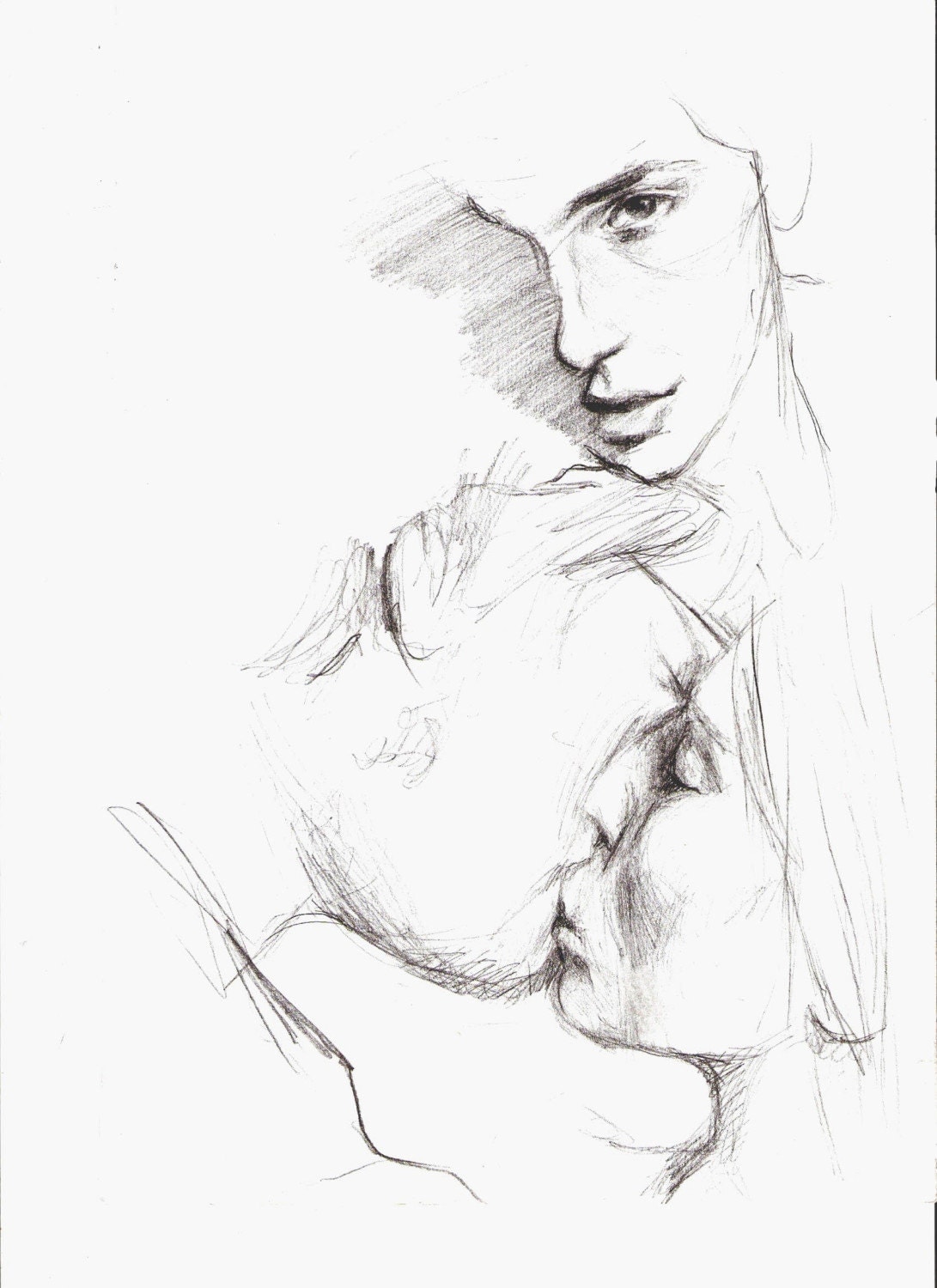 kissing people sketch print by RichterFineArt on Etsy
 Kiss Drawing Simple