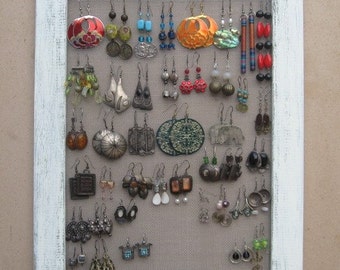 JEWELRY DISPLAY ORGANIZER Cream Shabby Chic / 40 - 50 Earrings / 24 - 36 Necklaces