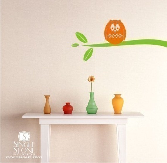 Owl Wall Decal on Branch Vinyl Wall Sticker Art