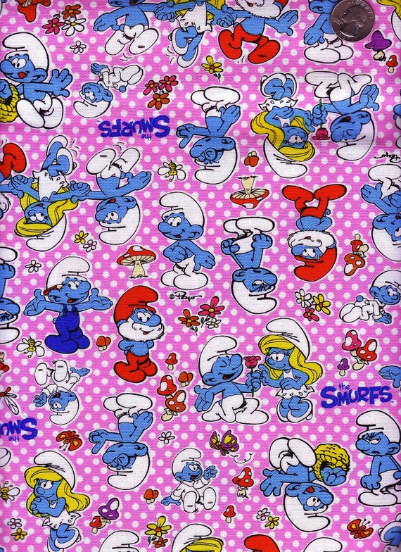Half Yard Japanese Cotton Fabric Smurfs Pitufo Peyo Polka Dots