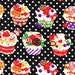 3 Yards Japanese Cotton Fabric Cosmo Textile Sweet Labyrinth Cupcakes Polka Dots Black