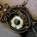 Gothic Steampunk Itty Bitty Evil Eye in Bronze Creepyness With Handpainted Glass Eye