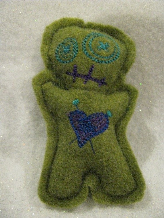 coffee glider sugar Doll Pin Green and  with Voodoo Pal  Felt Pocket Blue Cushion or