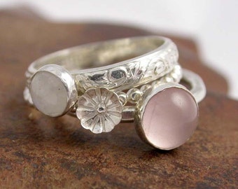 Simply Rosey Stackers - Sterling Silver and Stone Stacking Rings - Made to order - Silver Stacking Rings
