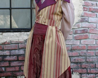 Women's 1895-style Steampunk Gold and Cranberry Stripe Outer Great Vest
