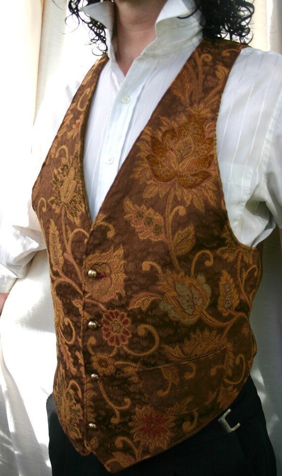 Golden Brown Floral Tapestry Vest