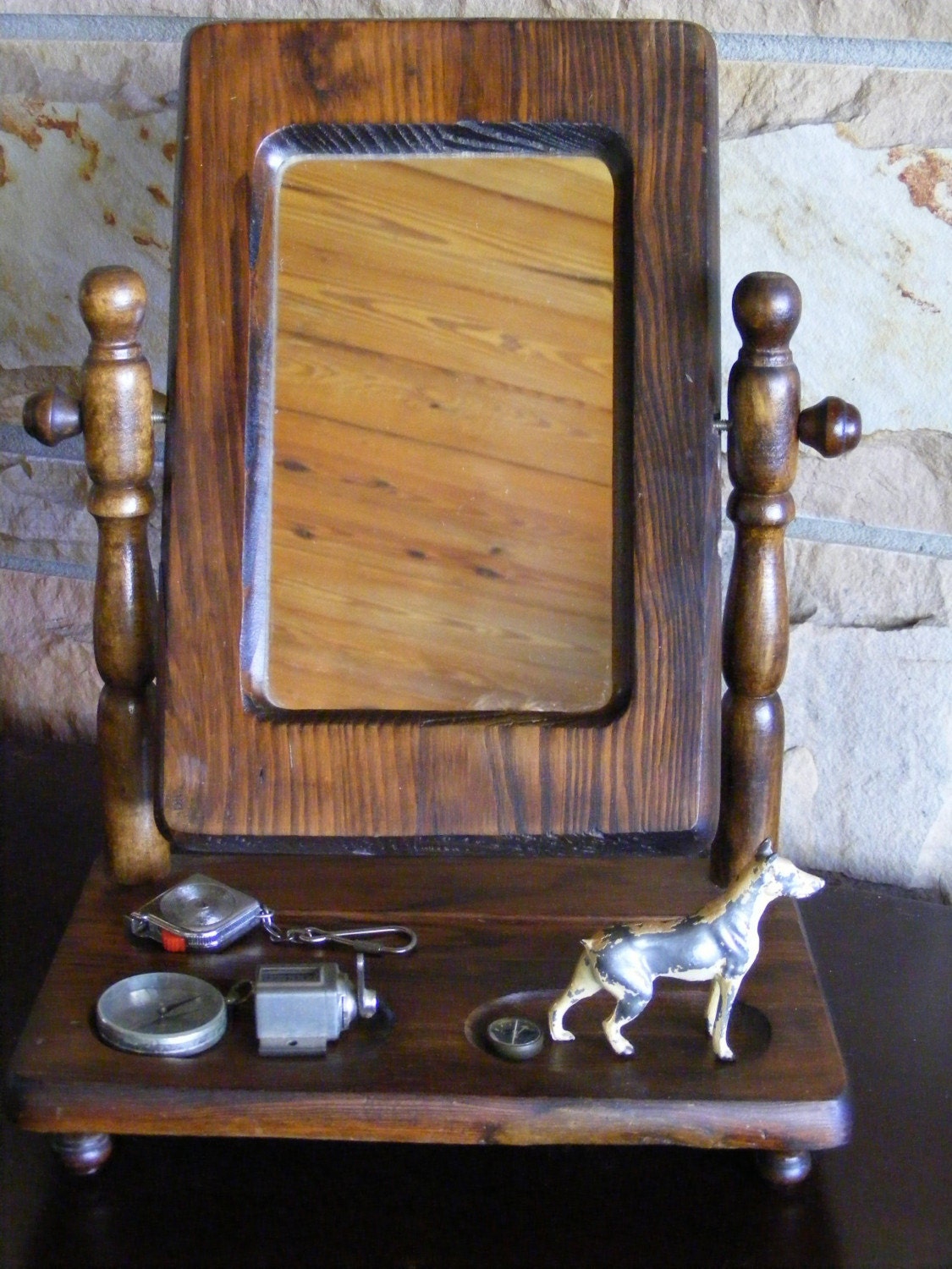 Vintage Wooden Tabletop Mirror Valet by RiverBazaar on Etsy
