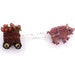 Pig brooch, crochet wire pig pulling an apple cart unusual double pin with carnelian stones, animal brooch