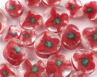Handmade Lampwork Murrine Mini Poinsettia 104 COE Murrini Slices 20