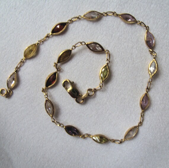 Vintage 14k Solid Gold Gemstone Ankle Bracelet 9 Inches 16