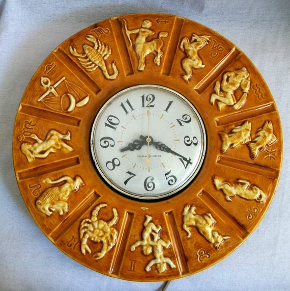 SALE Zodiac Wall Clock Vintage 70s ASTROLOGY