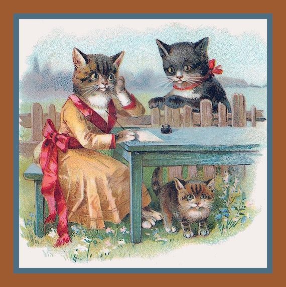Mother Father Cat and Kitten  at Fence Refrigerator Magnet