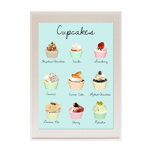 Vintage Pastel Aqua and Pink Cupcakes Kitchen Collage Poster