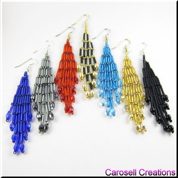 Bugle Girl Beadwork Dangle Chandelier Seed Bead Earrings in