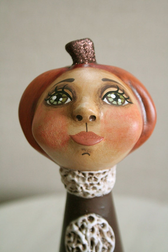 Priscilla Paper clay Pumpkin Art Doll or Tree Topper