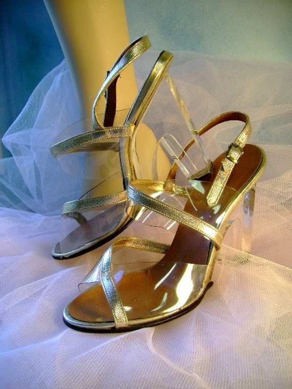 gold lucite heels