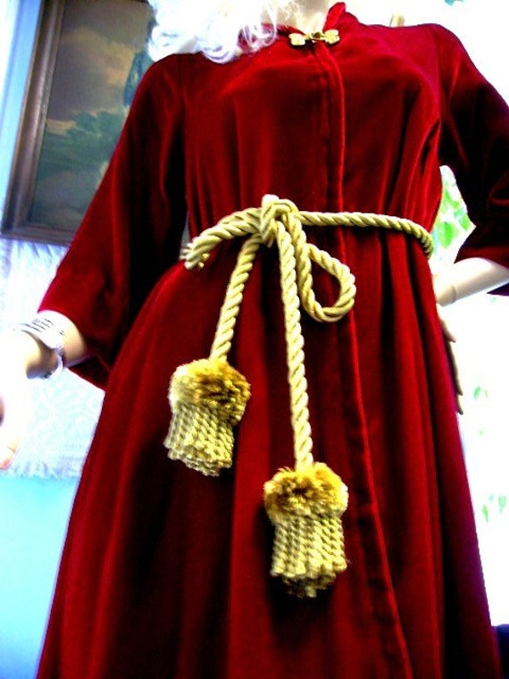 red velvet golden rope robe tassel vintage 70s 80s lounging