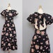 RESERVED for paperfight vintage open back BLACK floral dress bow S