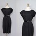 vintage BLACK linen dress w/ belt XS S