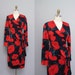 vintage 1980s SILK red floral POPPY print dress w/ bow S M
